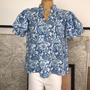 BINDU Blue Paisley top Size M